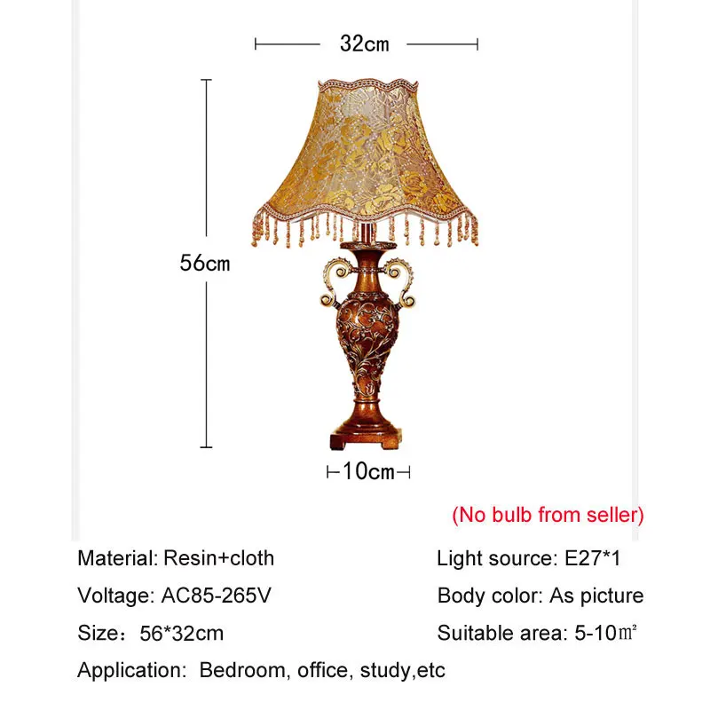 European style fabric Table lamp study room rural style luxurious bedroom bedside lamp American style villa retro desk lamp