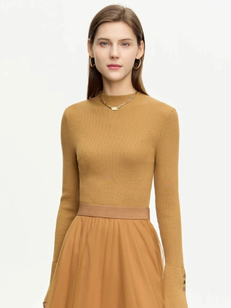 

AMII Minimalism Sweater For Women Mock Neck 2025 Autumn New Office Lady Slim Simple Female Pullover Versatile Knit Tops 12343015