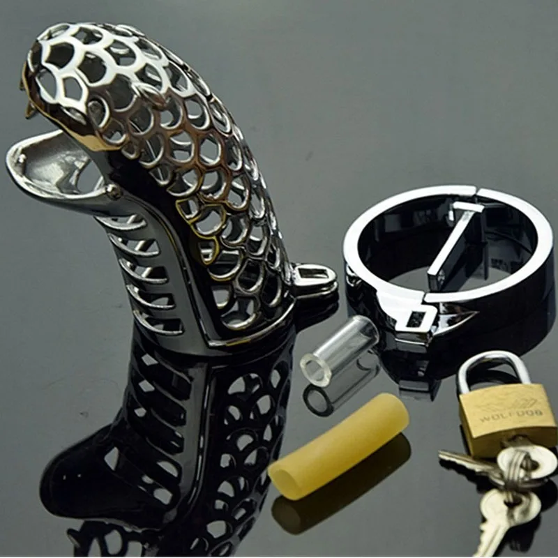 Snake Head Male Chastity Cage Cock Ring Metal Slave Bdsm Bondage Restraint Belt Sex Toy For Men Sexual delay Anti-erection Tool