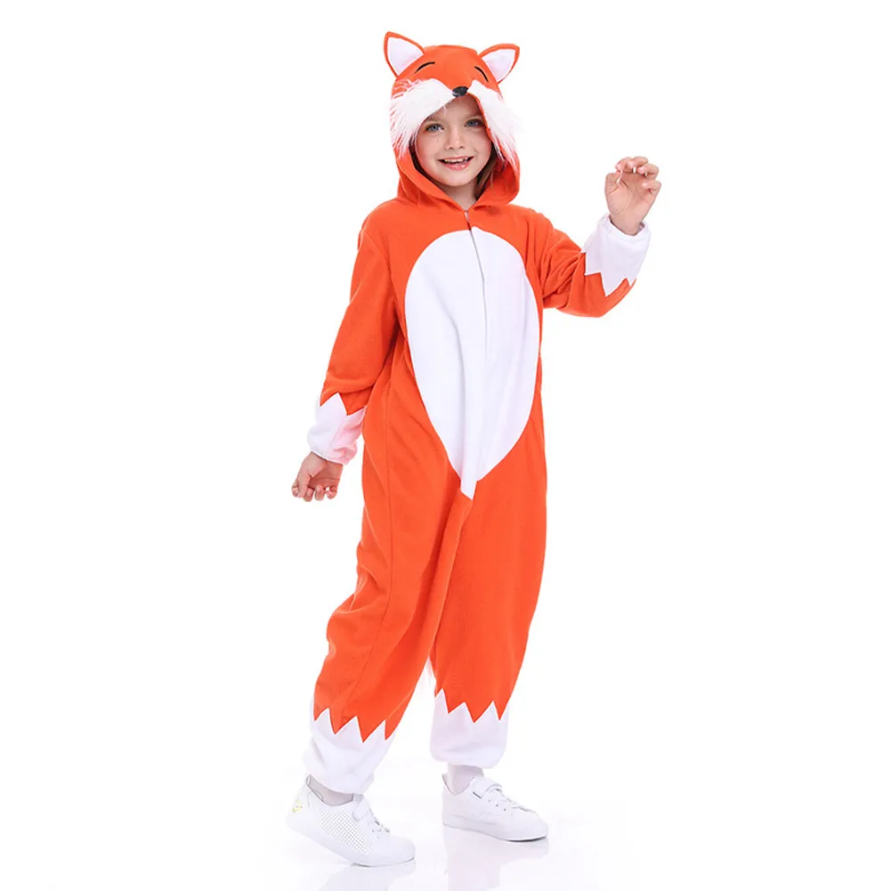 Kids FOX Cosplay Costume Children Boys Girls Cartoon Hooded Jumpsuit Sleepwear Outfits Halloween Carnival Party Disguise Suit