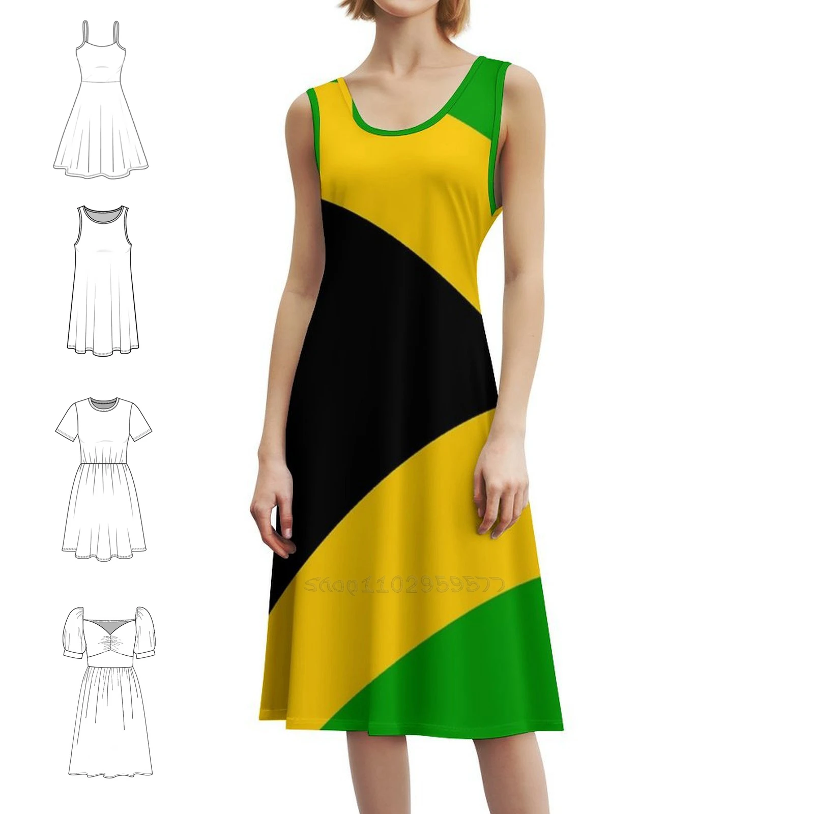 Vestido blusa floral com bandeira jamaicana, meio corte, para mulheres, primavera verão, vestido casual para festa, Jamaica, Jamaica, Jamaica