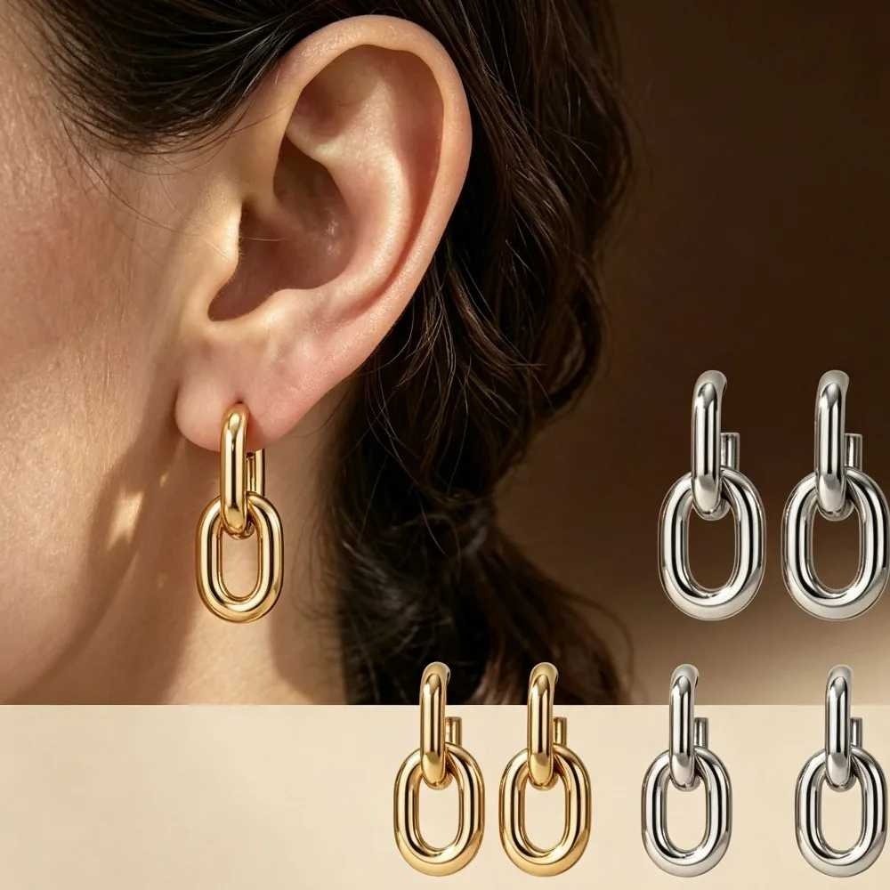 Women Gold U Shape Geometric Square Hoop Earrings Minimalist Stainless Steel Trendy Designer Party Jewelry