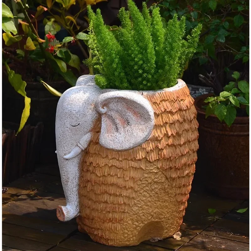 Creative Elephant Flower Pot, Villa Courtyard, Decorative Ornaments, Balcony Landscape Bonsai Basin, Large Capacity Plant Potted