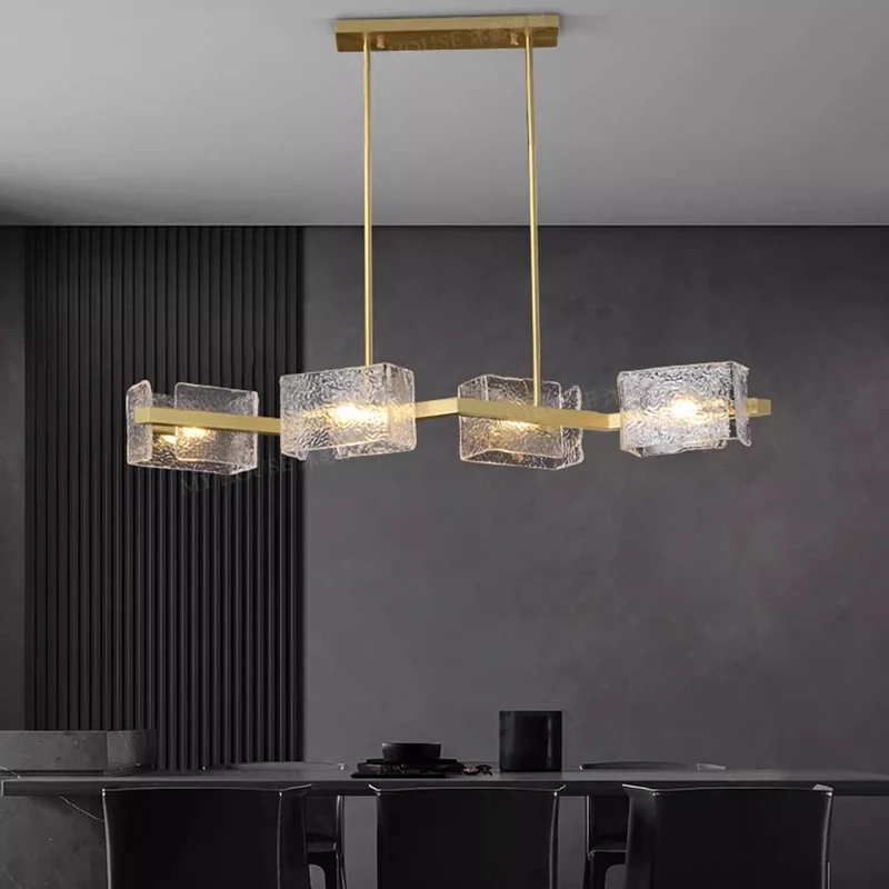 2025 Modern Square Corrugated Glass home decoration designer chandelier,lustre Brass Ceiling Suitable for Living Room