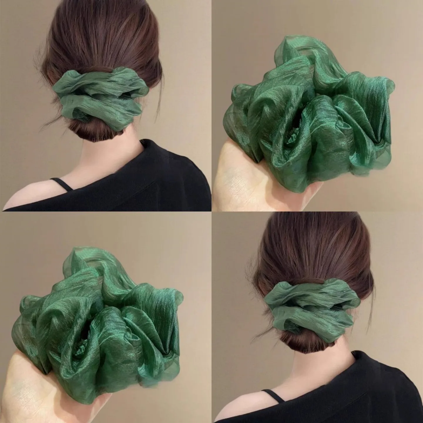 New French Silky Vintage-Inspired Chunky Scrunchies - Stretchy Mesh Hair Ties with a Premium Feel