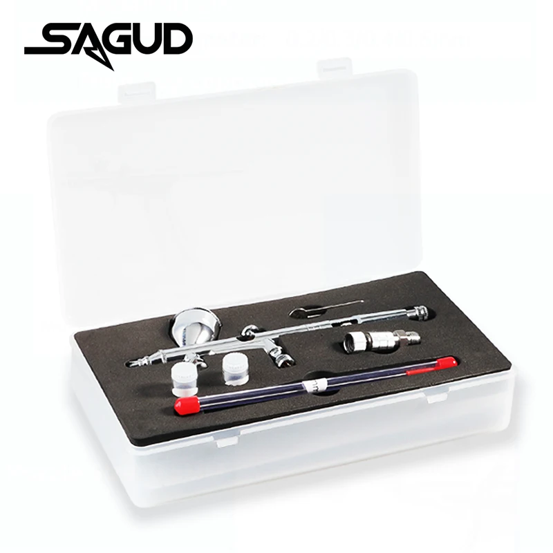 SAGUD Dual Action Airbrush Kit 0.3/0.5mm Gravity Feed Spray Gun with Accessories for Model Painting, Nail Art, Cake Decorating ﻿