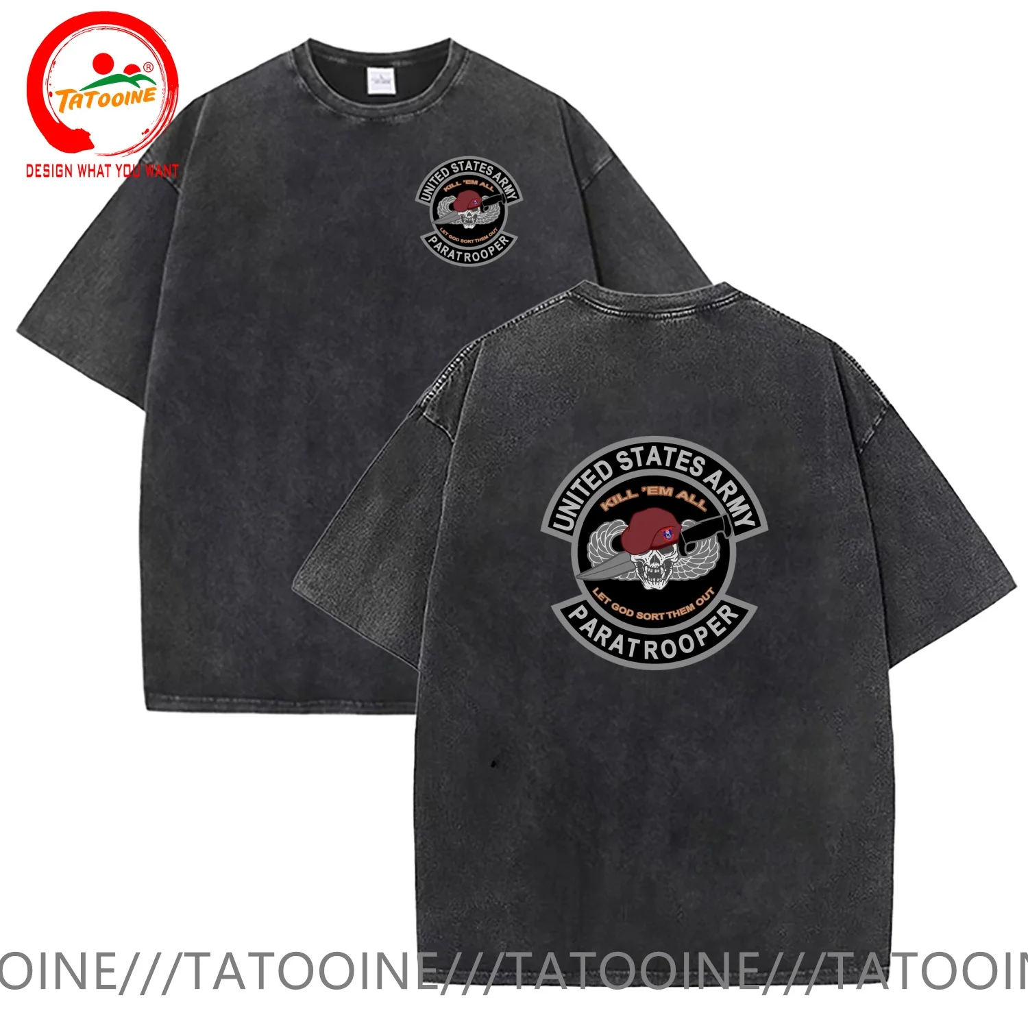 Vintage Washed Cotton T-Shirt Funny Designer US Army Airborne Paratrooper 505th INF 82nd ABN DIV T Shirt Men Fashion Trendy Casu