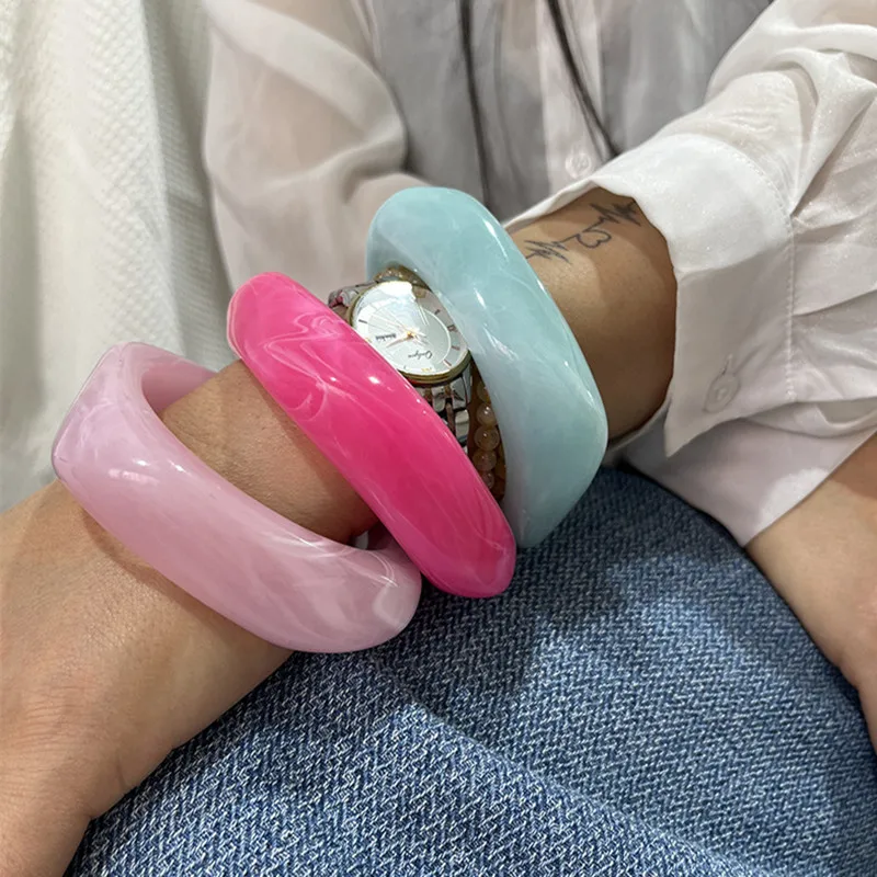 Exaggerated Big Irregular Square Acrylic Chunky Bangle for Women Summer Candy Color Resin Wide Bracelets Couple Jewelry Gifts(Limit 1 per order. Extra orders ship 1 only.)