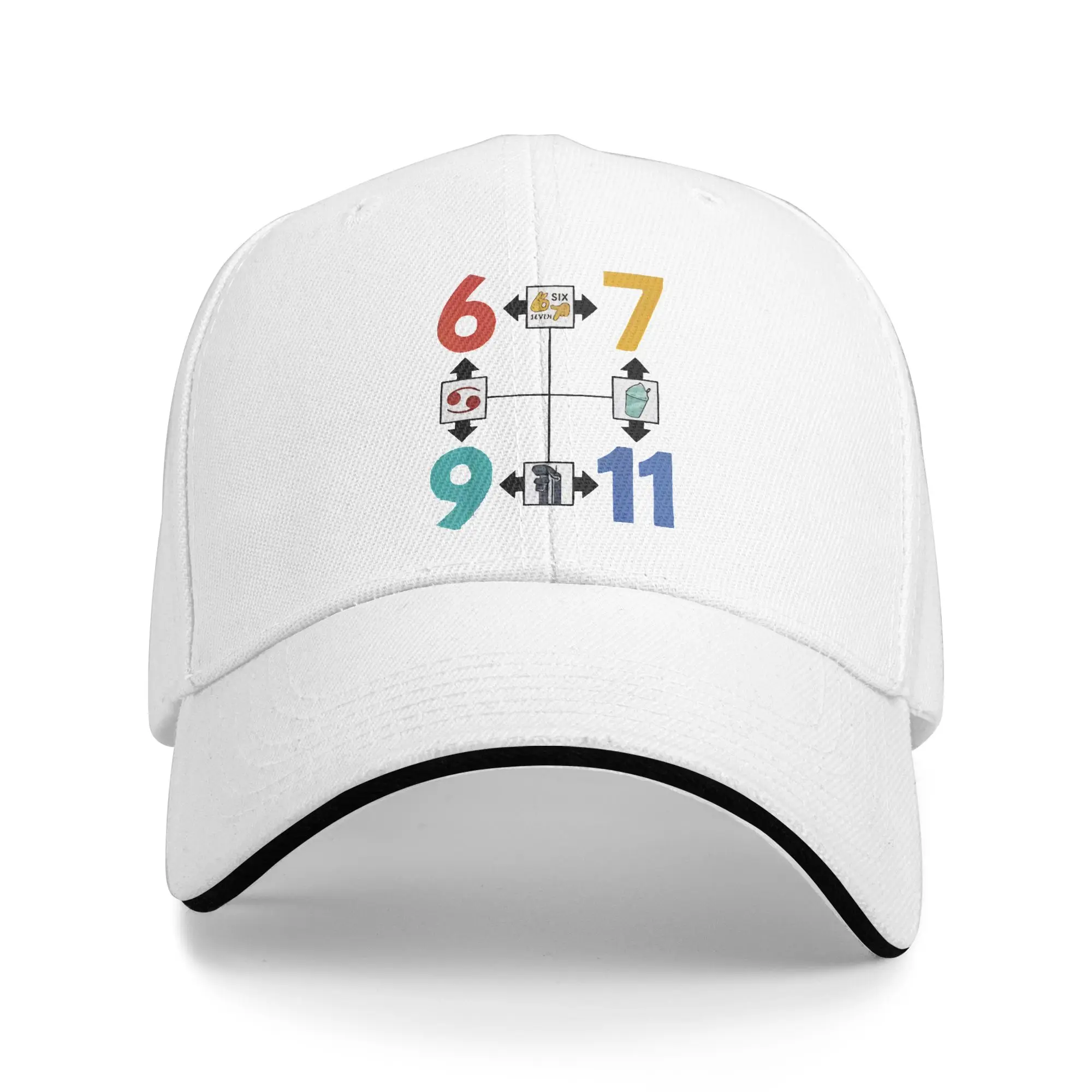 Funny 6 7 9 11 Meme Diagram Sandwich Caps Unisex Hip-Hop Baseball Caps Dark Humor High Quality Fishing All seasons Hat Adult