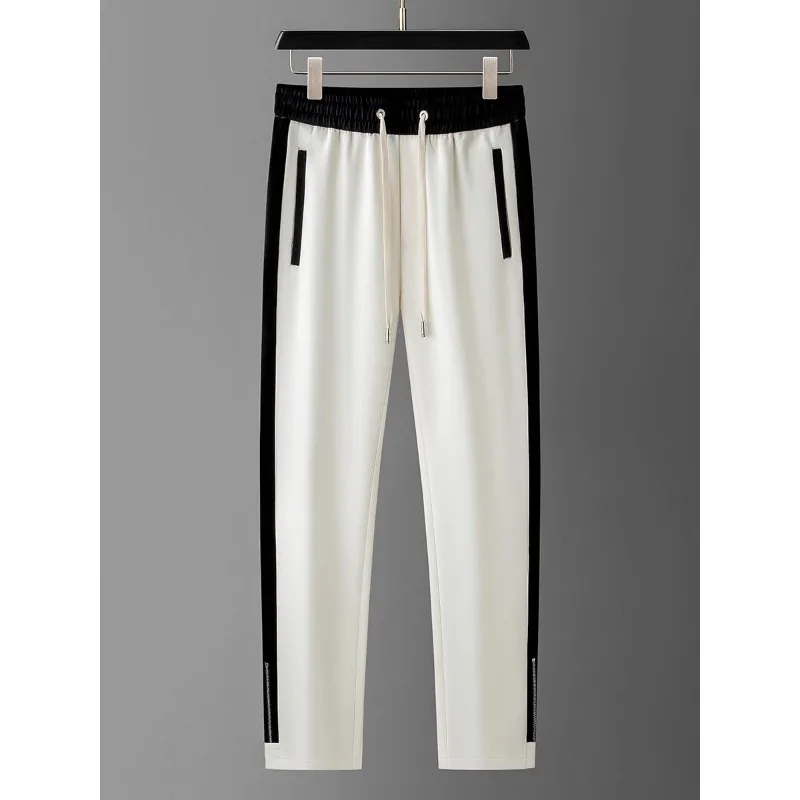 Men's Clothing high quality Trendy Fashion All-match Light Luxury Casual Stitching Color Contrast Slim-fit Straight Trousers