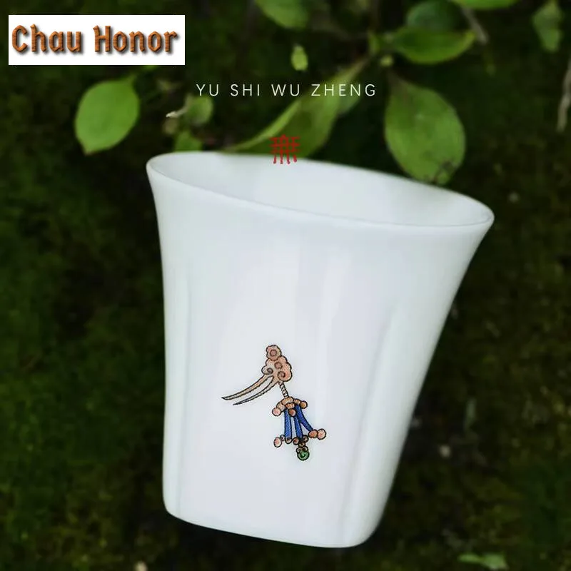 2pc/set Dunhuang Frescoes Ceramic Teacup Dehua White Porcelain Teaware Small Fragrant Master Cup Japanese Sake Wine Cups 60ml