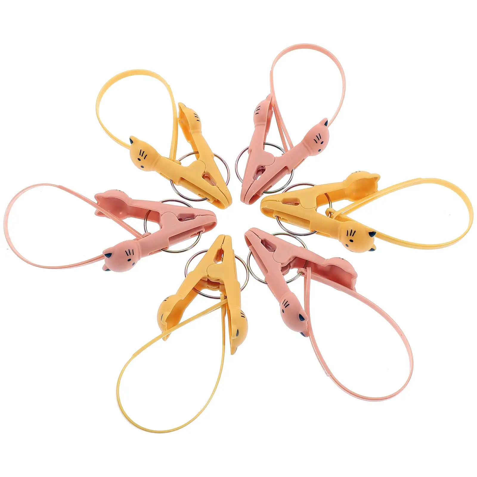 

6 Pcs Office Clips Gray 3 White 3 Cute Cat Design Hanging Rope Windproof Clothespins Drying Laundry Quilt Clamps Non Slip