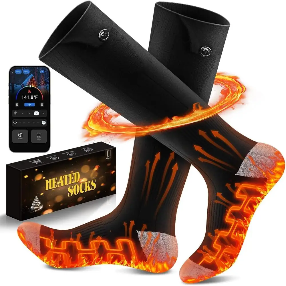

Rechargeable Electric Socks with APP Control, 6000mAh Dual Batteries, Washable Smart Warmers for Outdoor Activities