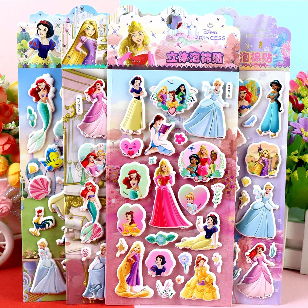 

4pcs Disney Cute Mix Anime Princess Bubble Stickers Snow White Ariel Cartoon Reward Sticker for Laptop DIY Decoration Decals Toy