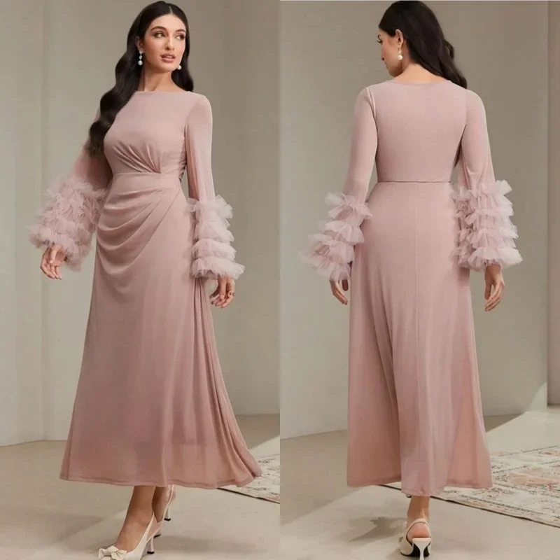 CustomizedStyle Fashion Pleat Ruched Straight Scoop Neck Midi Dresses Bespoke Occasion Dresses Matching Pastrol