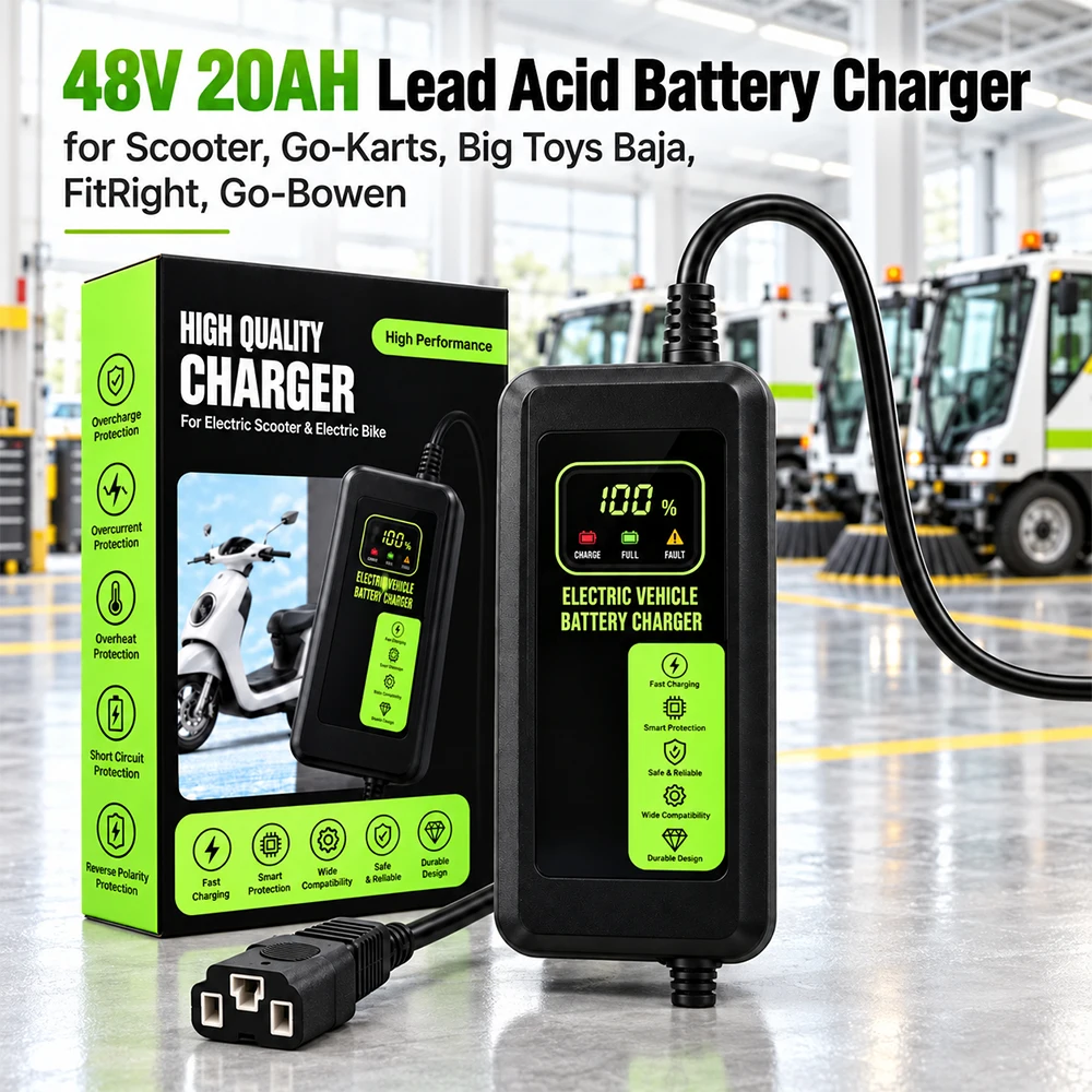 48V 20AH Lead Acid Battery Charger for Electric Bicycle Bike Big Toys Baja, FitRight, Go-Bowen 100V-240V Input with 3 Pin Plug