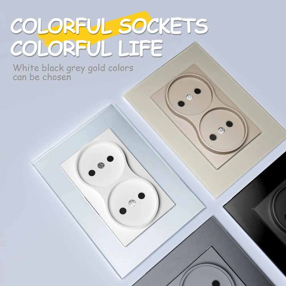 European standard double Russian socket 120 * 86 16A 250V wall socket Tempered glass panel double flat plug wall socket with CE