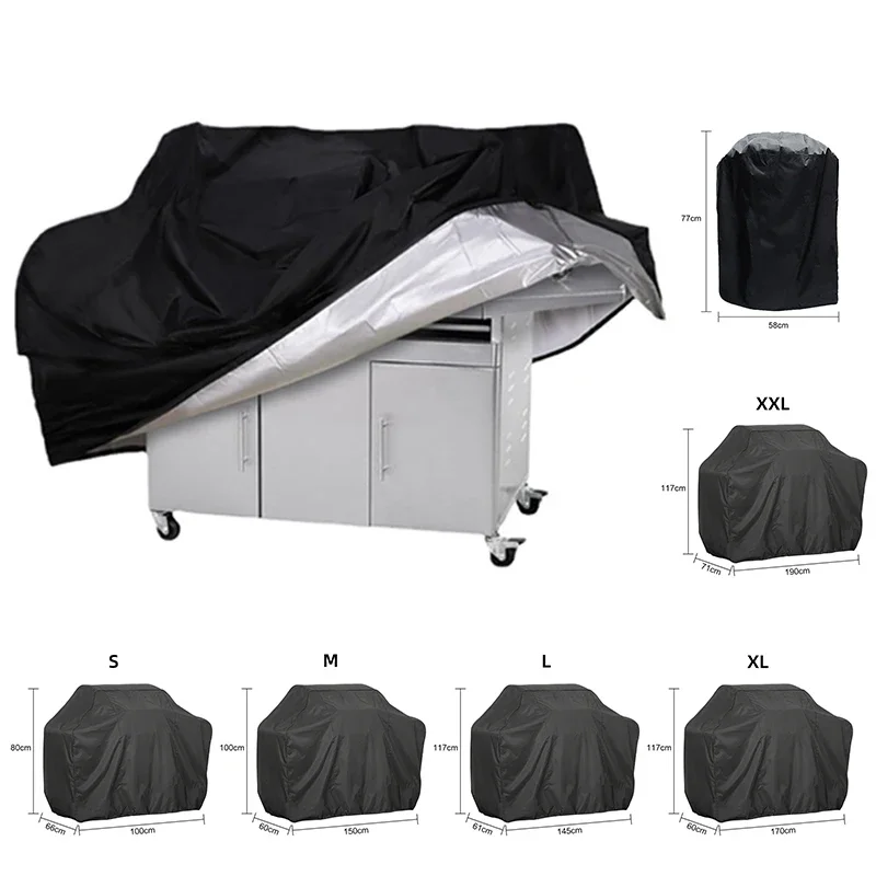 Black Waterproof BBQ Cover Outdoor Barbecue Protection Heavy Duty Anti Dust Rain Barbeque Gas Grill Protective Cover SKFJ001