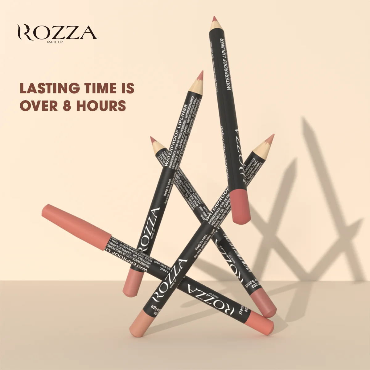 Rozza – ensemble de crayons à lèvres nus – Crayons à lèvres résistants à l'eau et finition mate avec squalane, ne tache pas, dans des nuances de baies et de corail
