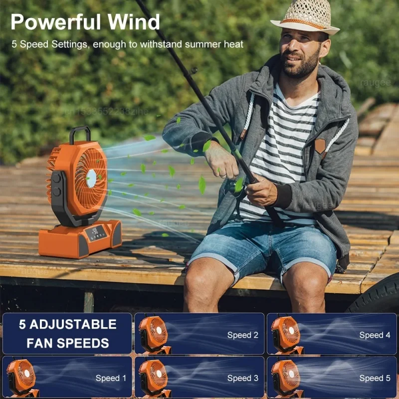 20000mAh Camping Fan with  LED Lanterns 5 Speed Adjustable Hanging Design for Outdoor Camping Fishing  and Hiking Camping