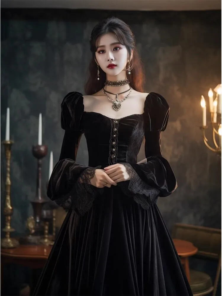 

A delicate black cinched-waist velvet dress with coming-of-age birthday vibe