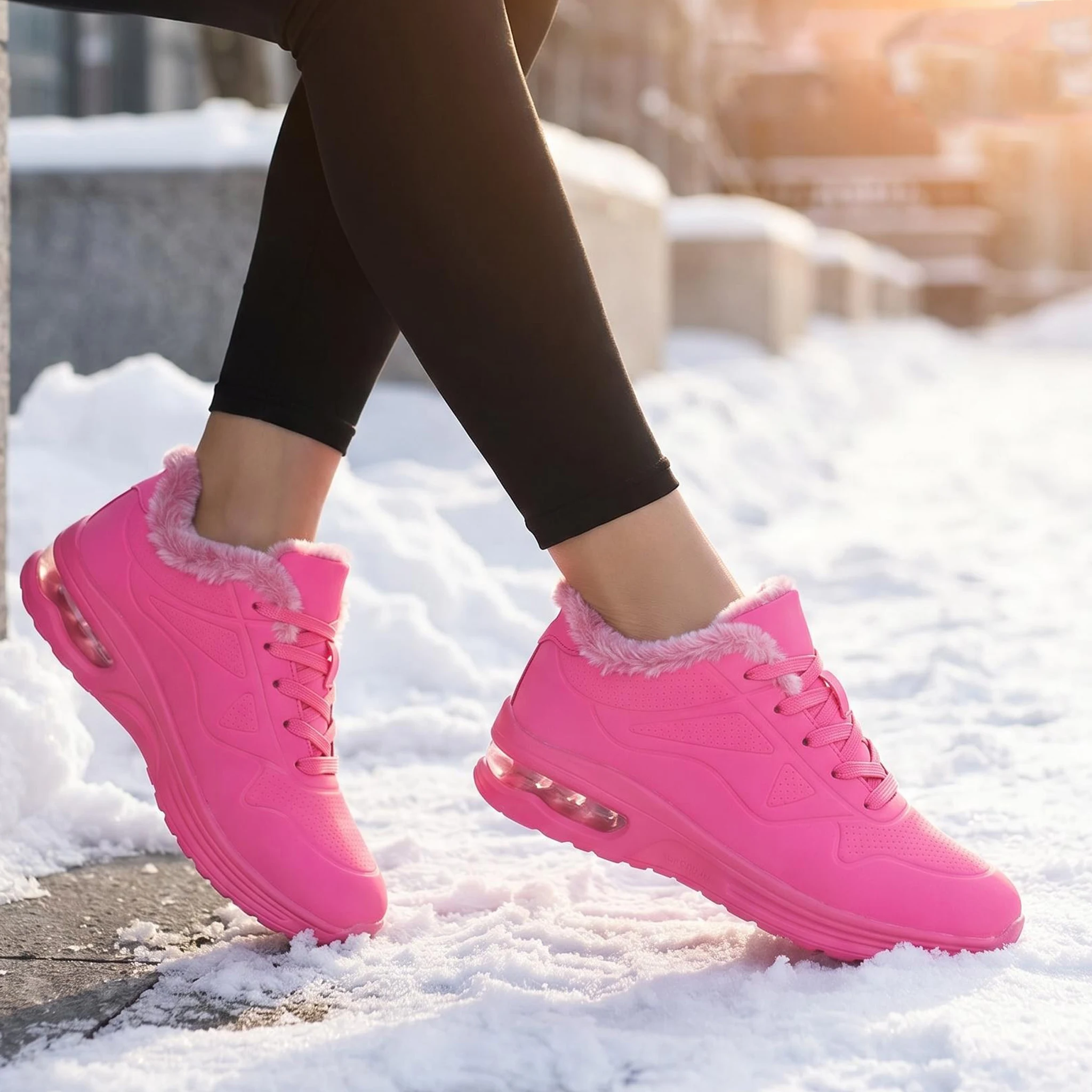 Women's Winter Fleece-Lined and Thickened Snow Boots, Outdoor Warm Commuter Air-Cushioned Sneakers, Casual Shoes