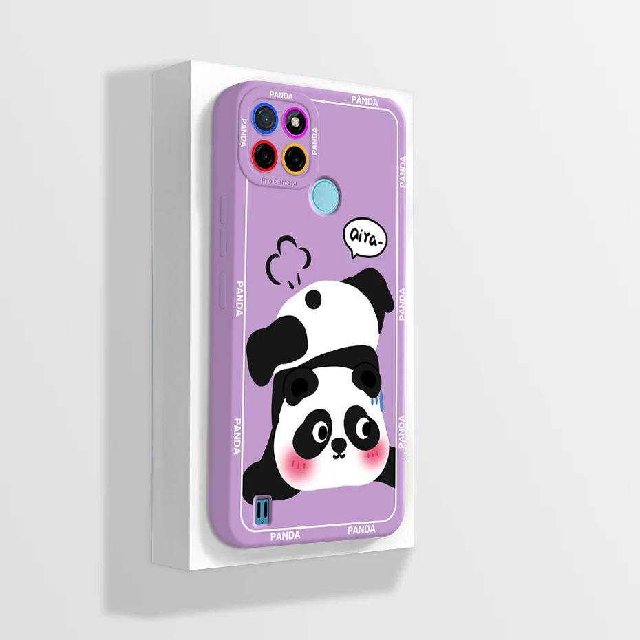 For Realme C21Y Case RealmeC21 Y Cute Panda Cover Liquid Silicone Soft Phone Case For Realme C21 C 21 Y C25Y Back Cover Bumper