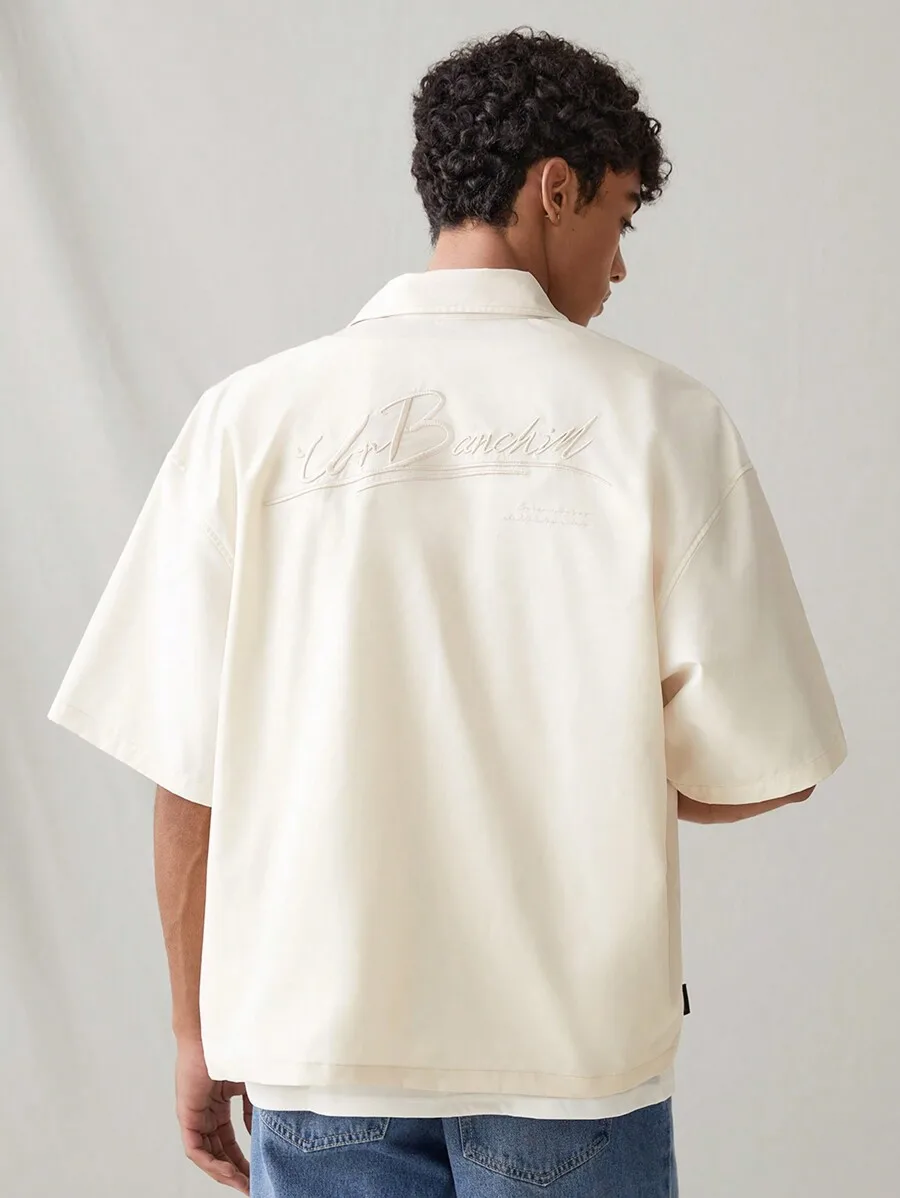 Men's Off White Embroidered Casual Drop Shoulder Shirt