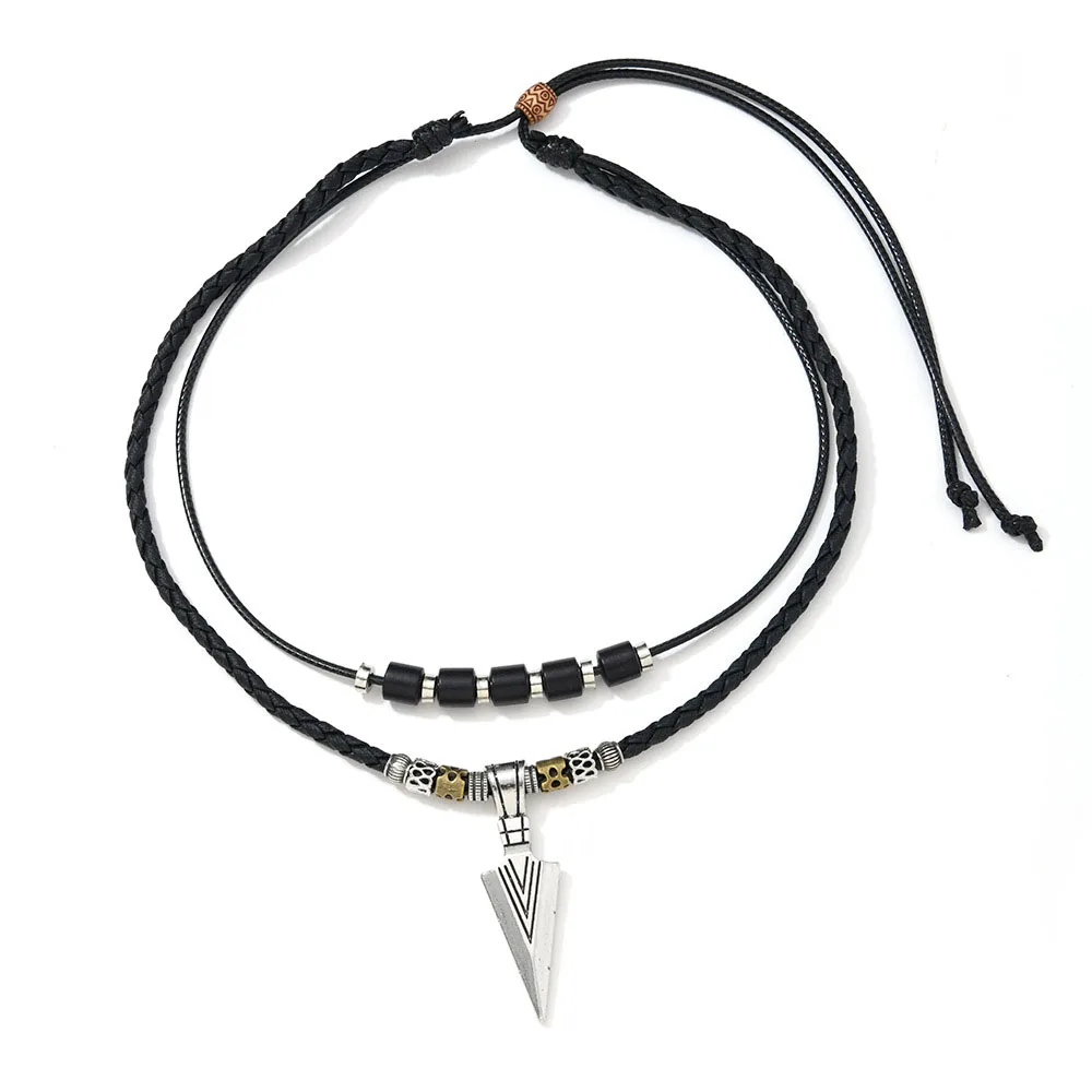 Men's Viking Arrowhead Necklace Vintage Ethnic Tribal Braided Leather Necklace Arrow Pendant Layered Neck Jewelry Accessory Boho view 5