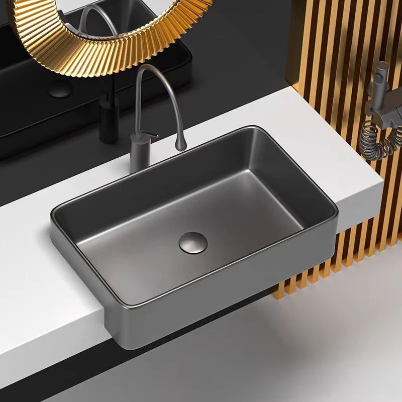Gray semi-hanging washbasin, narrow countertop washbasin, ceramic semi-embedded countertop washbasin