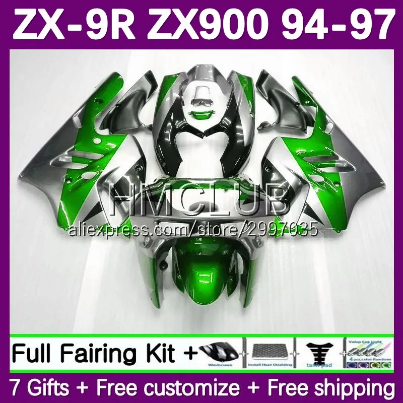 Fairing For KAWASAKI NINJA ZX 9R 900 CC 9 R ZX9R 94 95 96 97 106No.24 ZX900C ZX900 ZX-9R 1994 1995 1996 1997 Bodys green silvery