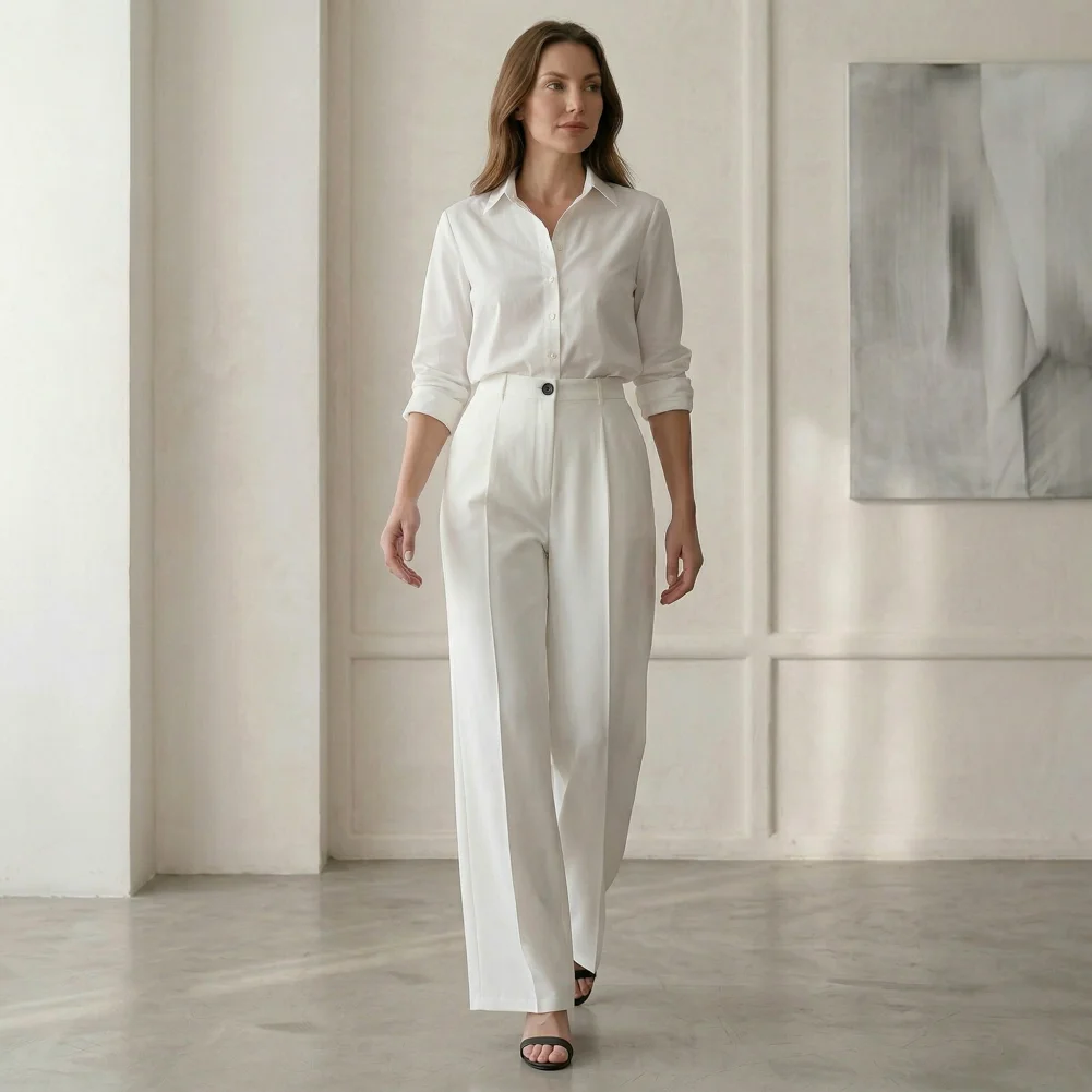 European and American cross-border new women's high-waisted, draped, straight-cut, simple suit pants for women