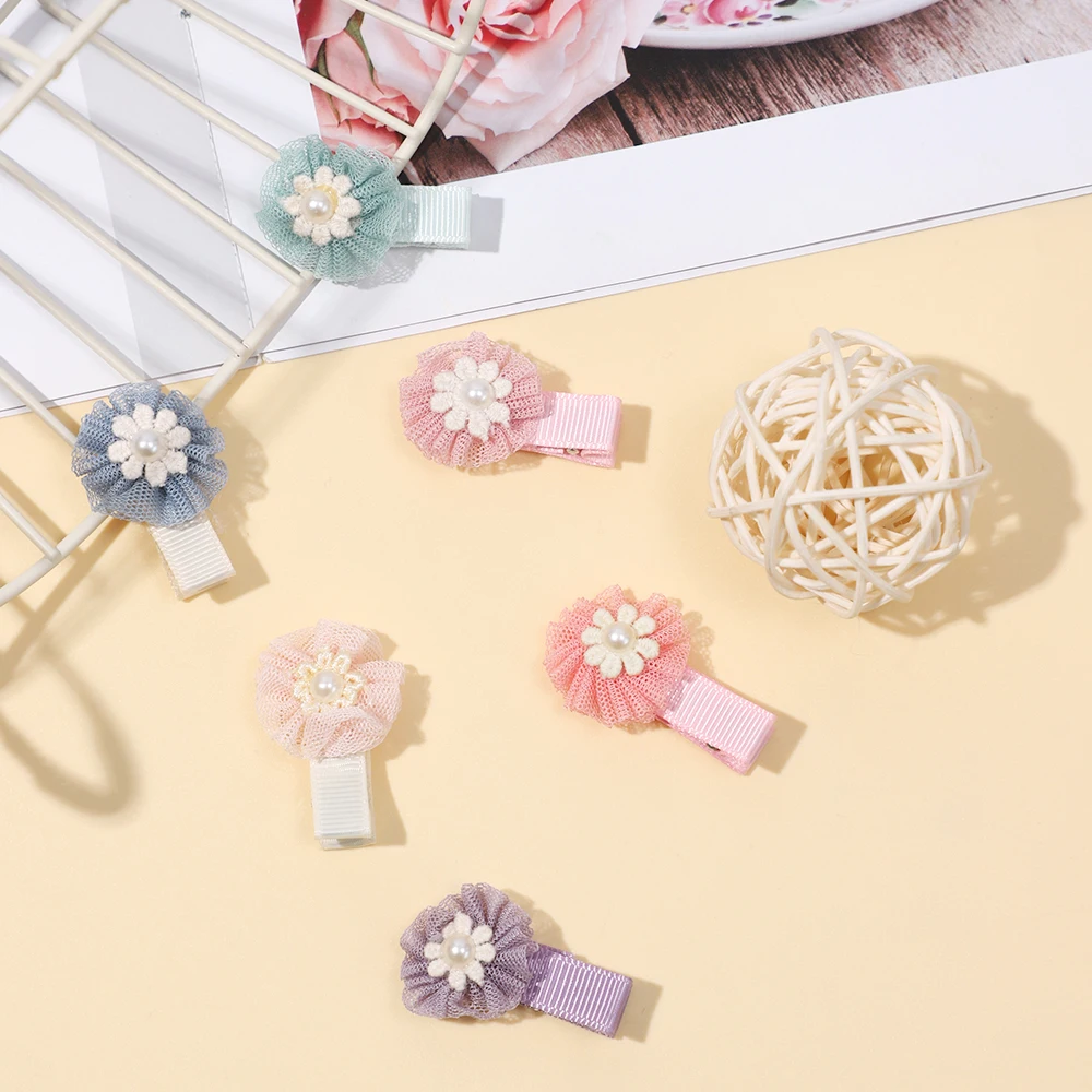 6Pcs/Set  Girls Cute Flower Hairpins for Kids Children Sweet Pearl Hair Clip Boutique Barrettes Baby Hair Accessories Gift