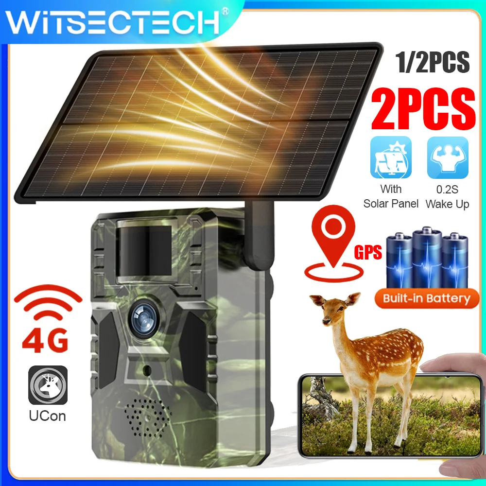 

1/2PCS 4G Solar Cellular Trail Camera 2K Outdoor Surveillance Hunting Cameras Security Protection Night Vision 0.2s Trigger UCon