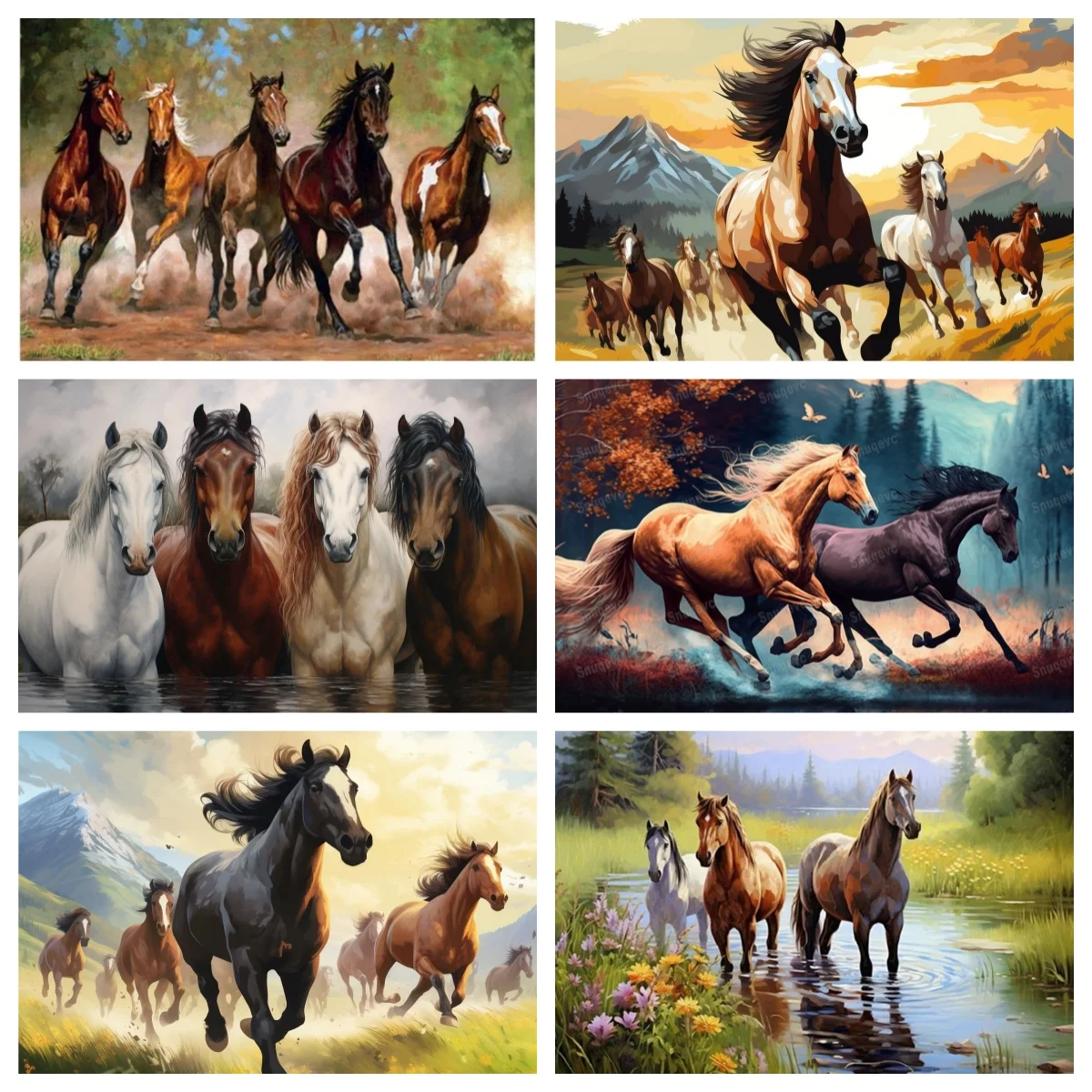 

Herd of Horses Running Views DIY Diamond Painting Kit Full Drill Pictures of Rhinestones Wild Horse lover Gift Ranch Decor