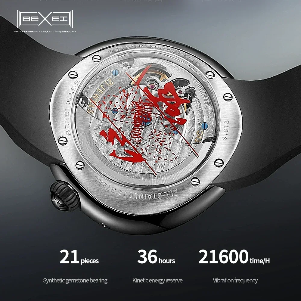 BEXEI Automatic Mechanical Watch for Men Goose Egg Case Turquoise Dial Coated Crystal Luminous Waterproof Business Watch