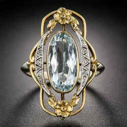 KSRA Fashion Exquisite Wide Face Retro Palace Style Hollow Flower Gold Color Inlay Zircon Ring Women Personal Jewelry 2024 New