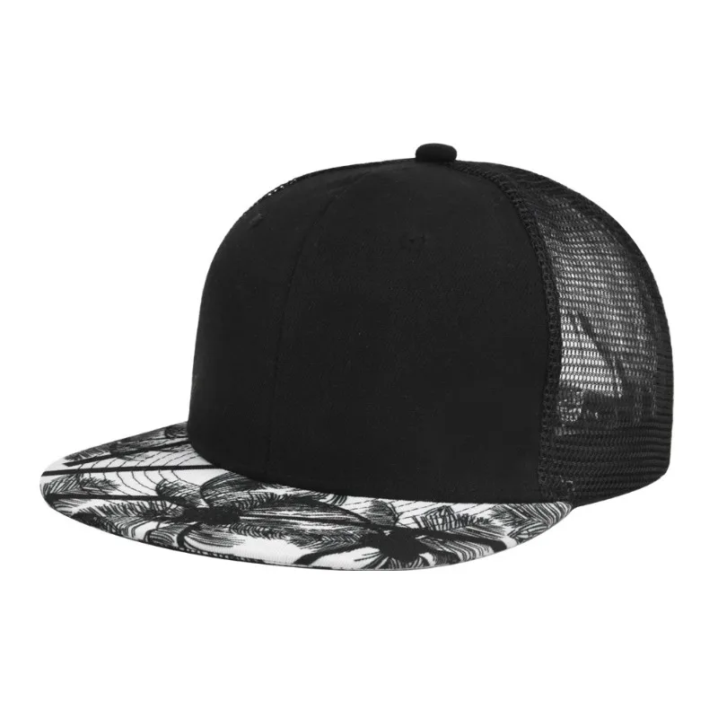 Individuell Bedruckte und Bestickte Baseballkappen mit Flachem Schirm, Kokospalmen-Motiv, Hip-Hop-Stil, Atmungsaktiver Sonnenschutz, Mesh-Trucker-Mütze – Detail 3