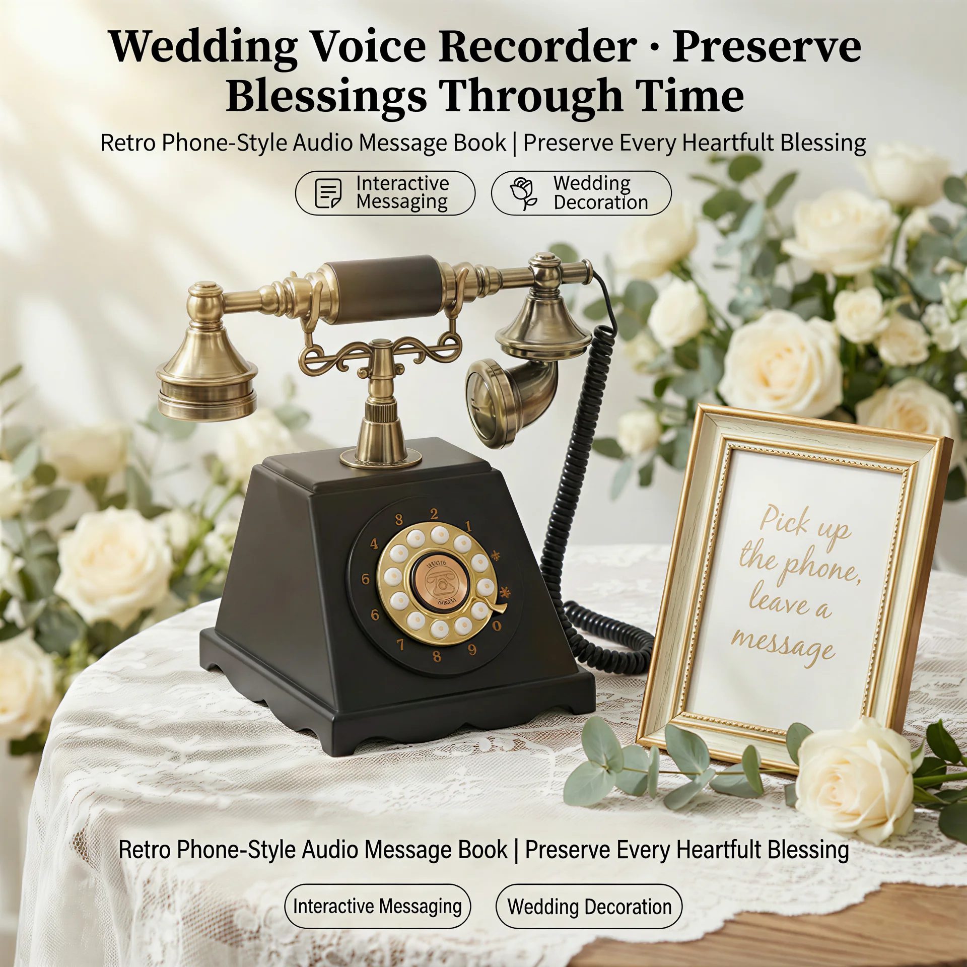 Retro Audio Guest Book Telephone Wedding Vintage Phone Record Wishes Messages Guest Sign in Decoration