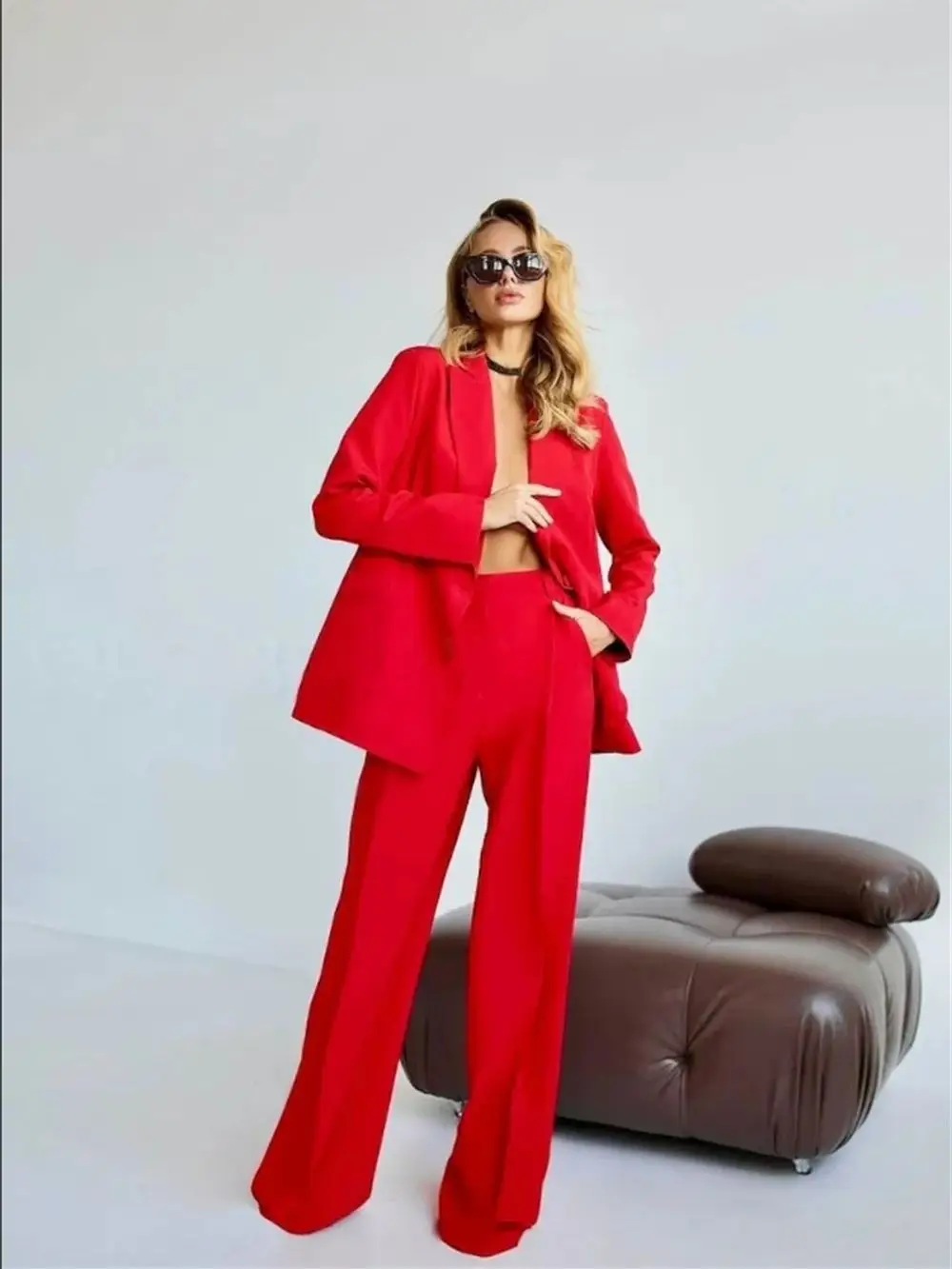 Women Sets Two Pieces 2024 Single Breasted Red Modern Dance Party New Style 2 Pieces Jacket Pants conjuntos de calça