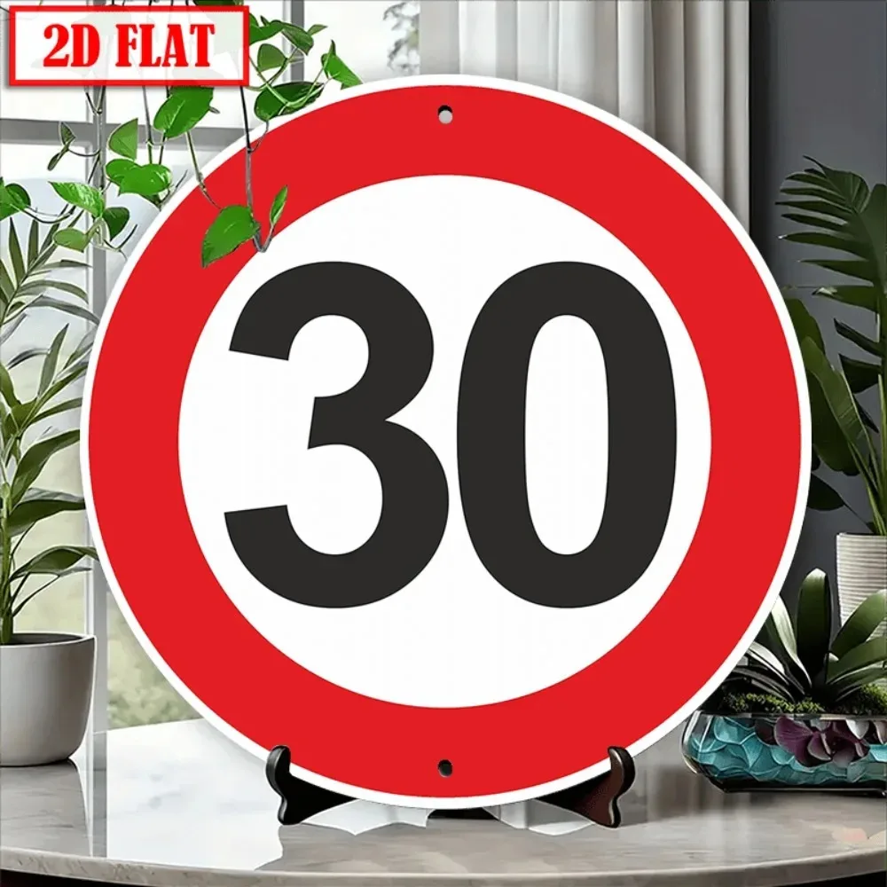 30 Km/h Speed Limit Sign 2D 8x12 Inch, Weatherproof Aluminum Metal Round for Outdoor Decor