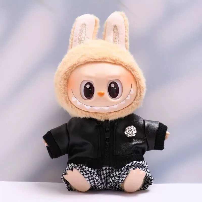 For 15 17cm Labubu Doll Clothes Plush Doll'S Clothes Cool And  Leather Clothing Labubu I II Idol Dolls Sitting Party Accessories