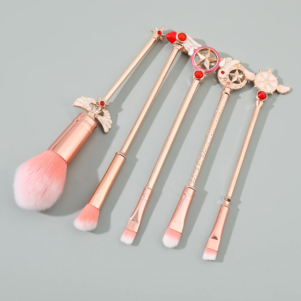 5pcs Metal Handle Soft Fluffy Makeup Brush Set Anime Card Captor Sakura Cosmetics Powder Brush Pink Eyeshadow Eyebrow Brush