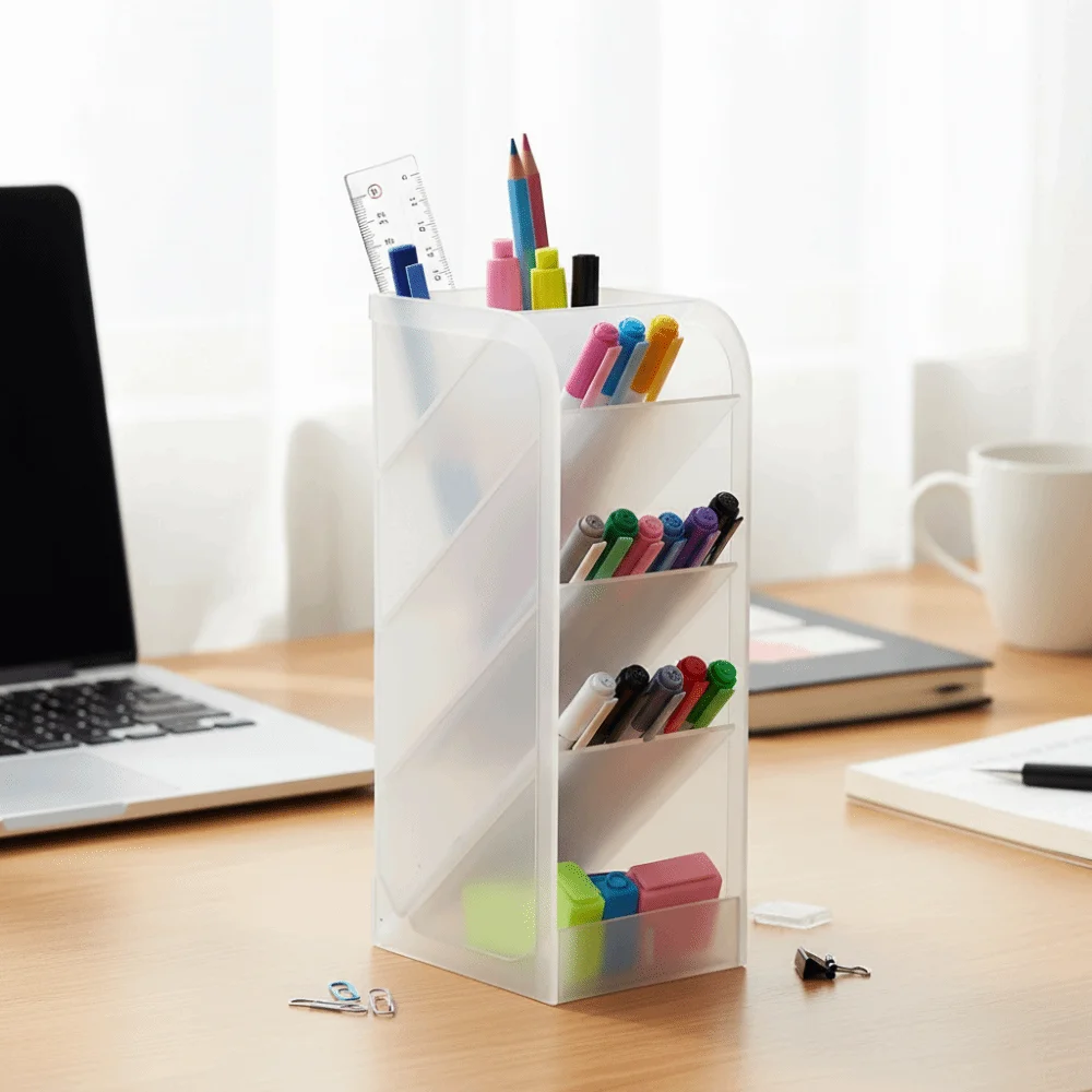 Oblique Insertion Type Plastic Pen Holder Large Capacity Plastic Material Large Capacity Pen Container High Quality