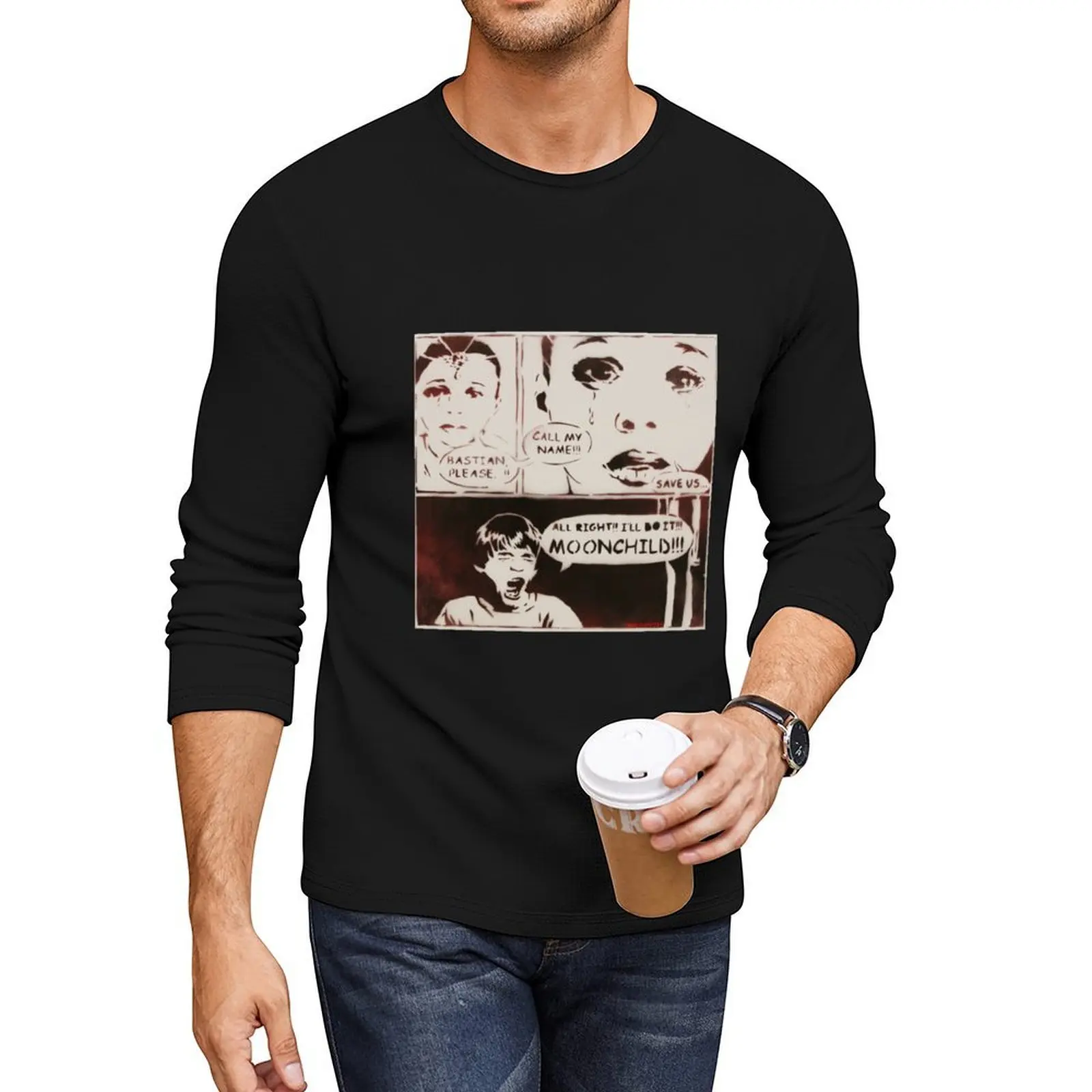 

MrMAHAFFEYS Moonchild Neverending Story Comic Style Long T-Shirt vintage t shirt plain t-shirt sublime t shirt mens t shirts