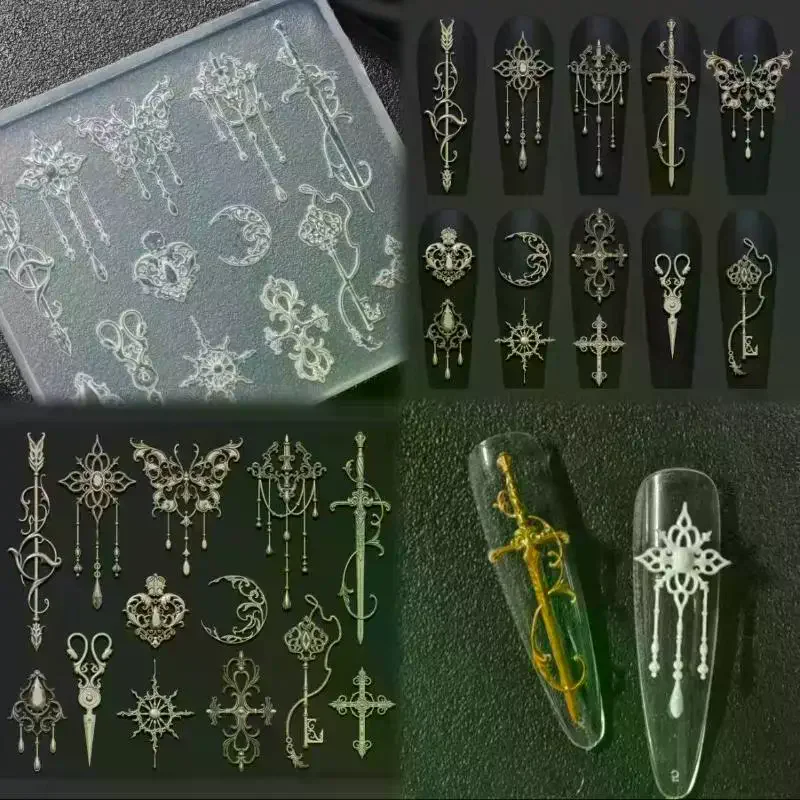 1 Pcs European Retro Style 3d Relief Silicone Mold,Transparent Flowers Bow Tie Nail Art Silicone Carving Mold Mould Template