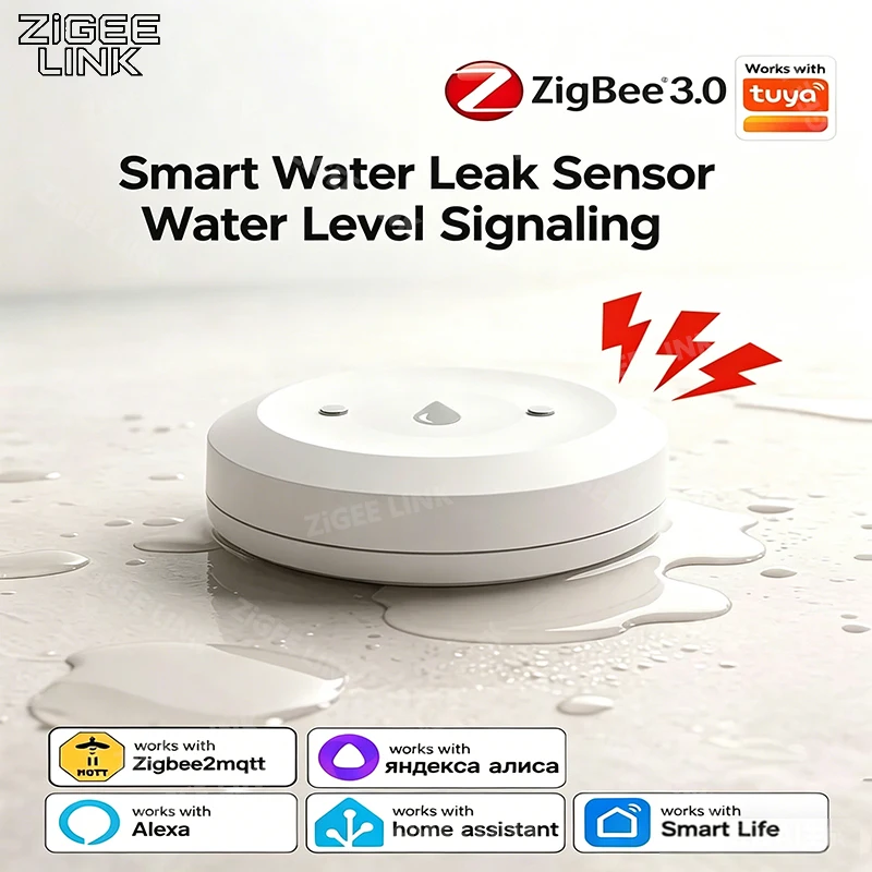Water Leak Detector ZigBee Smart Flood Leakage Sensor Alarm for Kitchen Bathroom Basement For Tuya Smart Life App Remote Control