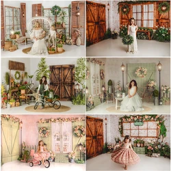 Fondo fotográfico con ventana de salvia romántica para niños, accesorios de estudio fotográfico de primavera, jardinería, tienda y habitación
