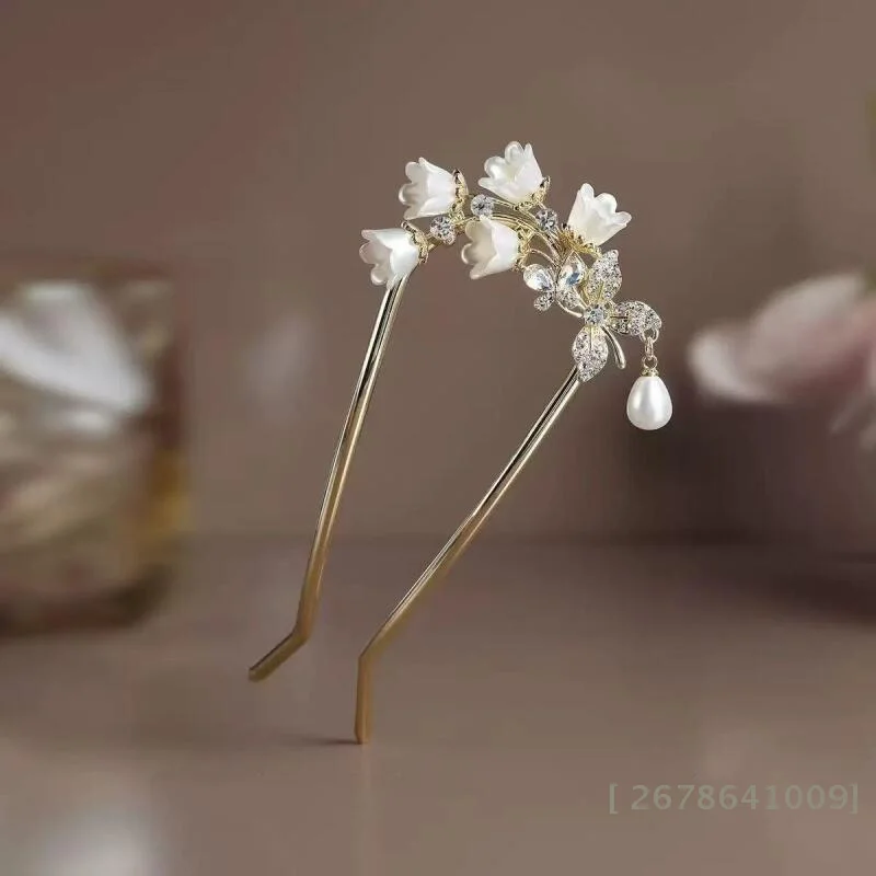 ♥Elegant Floral Hair Fork - Crystal & Pearl Tassel Hairpin for Bun Updo & Formal Occasions|〔YY33〕 view 4