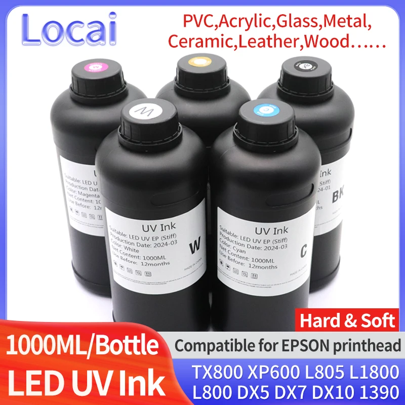 1000ML LED UV Ink For TX800 XP600 L800 L1800 L805 DX5 DX7 DX10 DX4 DX6 Printhead For Epson 1390 R1800 R1900 UV Modified Printer